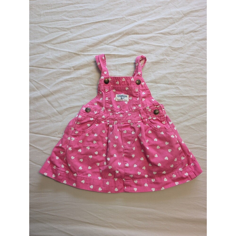 VALENTINE's Oshkosh Vestbak Overall Dress 18 Mo Pink White Hearts 100% Cotton